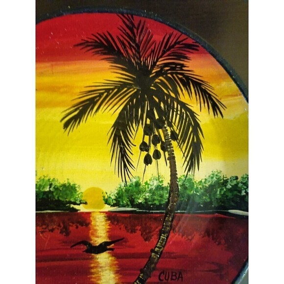 Tropical Cuba Seashell Plate Hand Painted  Wall Hanging 9" Clay Unbranded - Picture 7 of 7